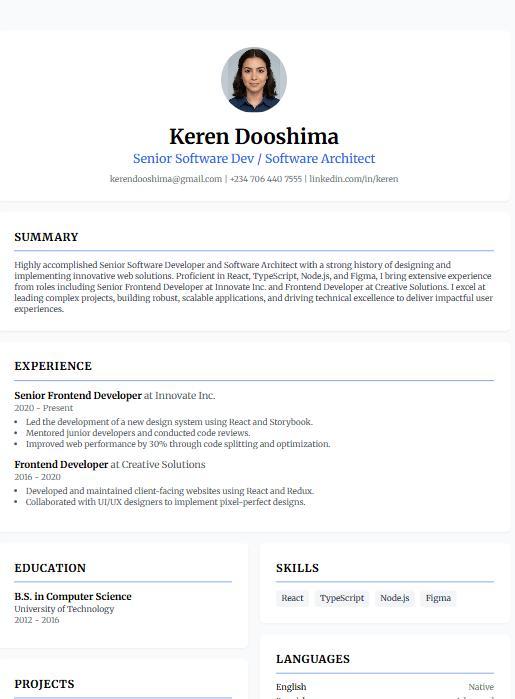 Professional CV Sample 3 - Minimalist Style